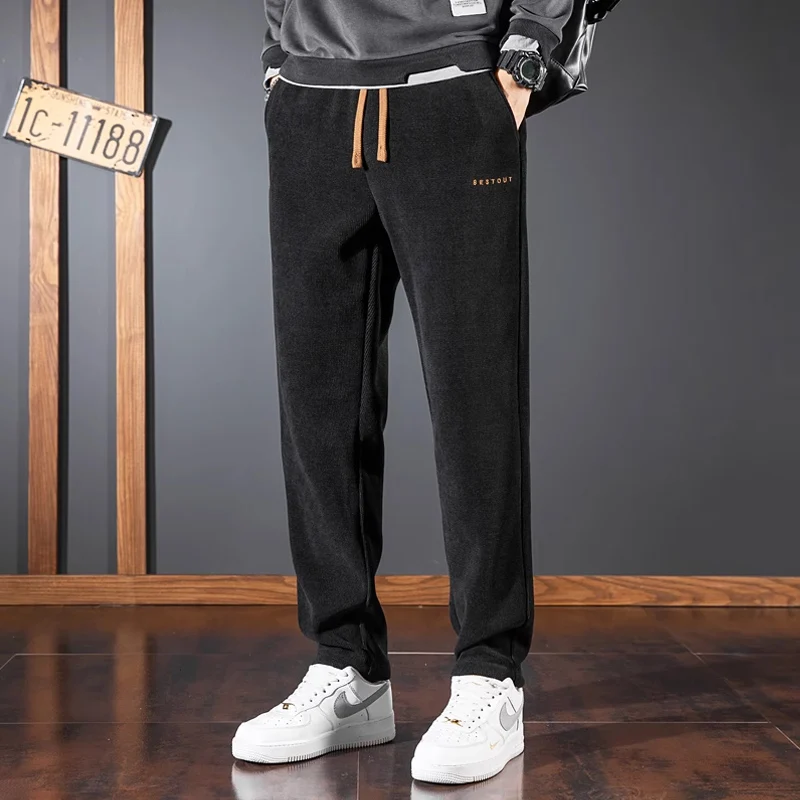 Thiened سروال قصير للرجال سراويل تقليدية الشتاء الرياضة مستقيم أرجل Fce اصطف ارتداء مقاومة وصمة عار برهان Sweatpants