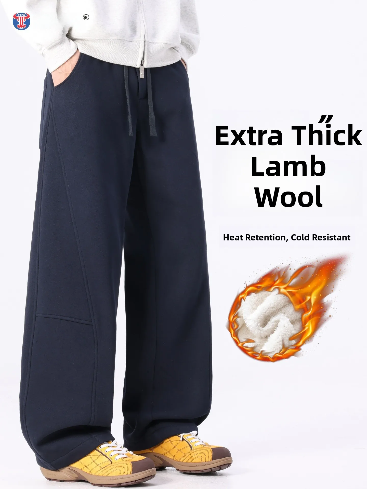 

Мужские повседневные брюки из овечьей шерсти на осень-зиму, свободные, прямые, с подкладкой, спортивные штаны