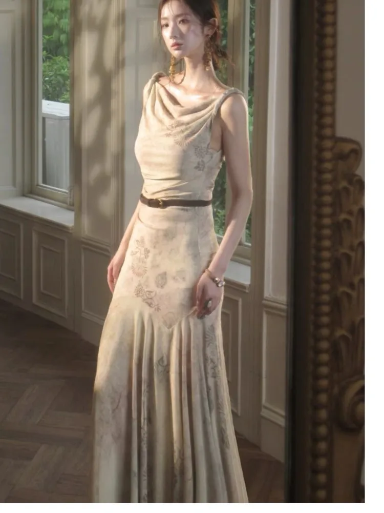 

Women Sexy Summer Vintage Midi Mermaid Prom Dresses French Style Elegant Slim Bodycon Evening Party Clothes Vestidos New