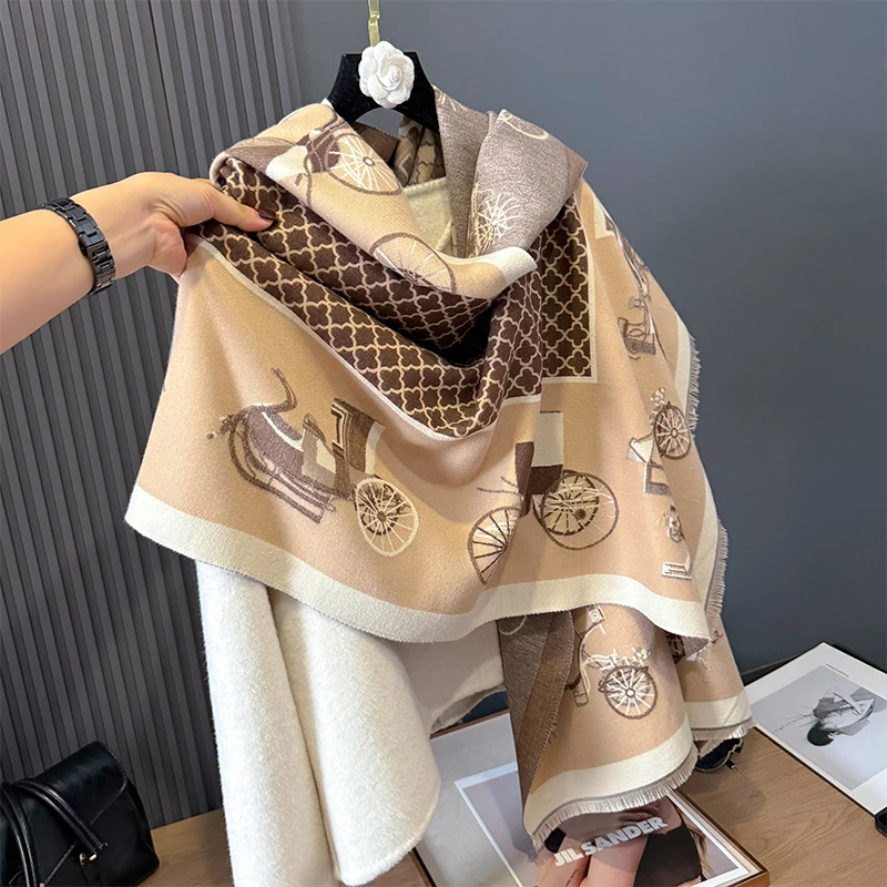 Luxury Warm Poncho Cashmere Winter Women Scarf Horse Print Shawl Wraps Female Thick Pashmina Blanket Bufanda Travel Echarpe 2024