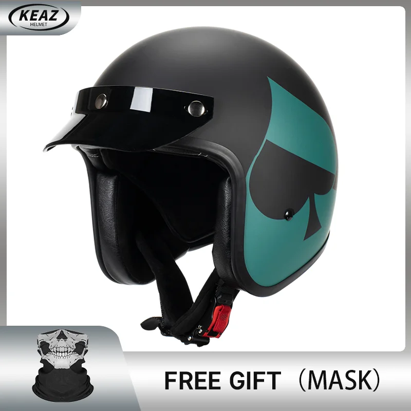 

Personality Matte Applique Lightweight Open Face Half Motorcycle Helmet Retro Jet Helmets DOT ECE Approved for Men and Women