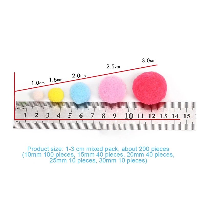 カラフルなポンポン,ふわふわの毛皮のボール,DIY用の毛皮のボール,手作りのカーフトデコレーション部品,キャンディーカラー,200ピース/ロット,10-30mm