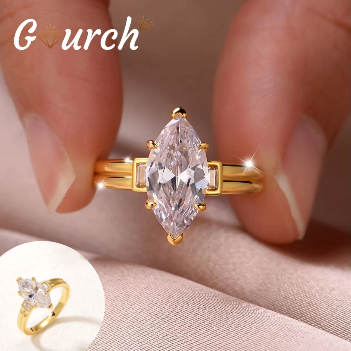 

Gourch VVS1 D цвет 7*14 мм 3CT кольцо с муассанитом и бриллиантами для женщин обручальные кольца из стерлингового серебра 925 пробы ювелирные изделия