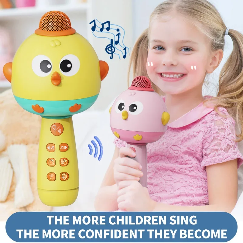 Micrófono inalámbrico para chico, máquina de Audio integrada, micrófono de dibujos animados para niños, Bluetooth, educación temprana, música, juguetes para bebés