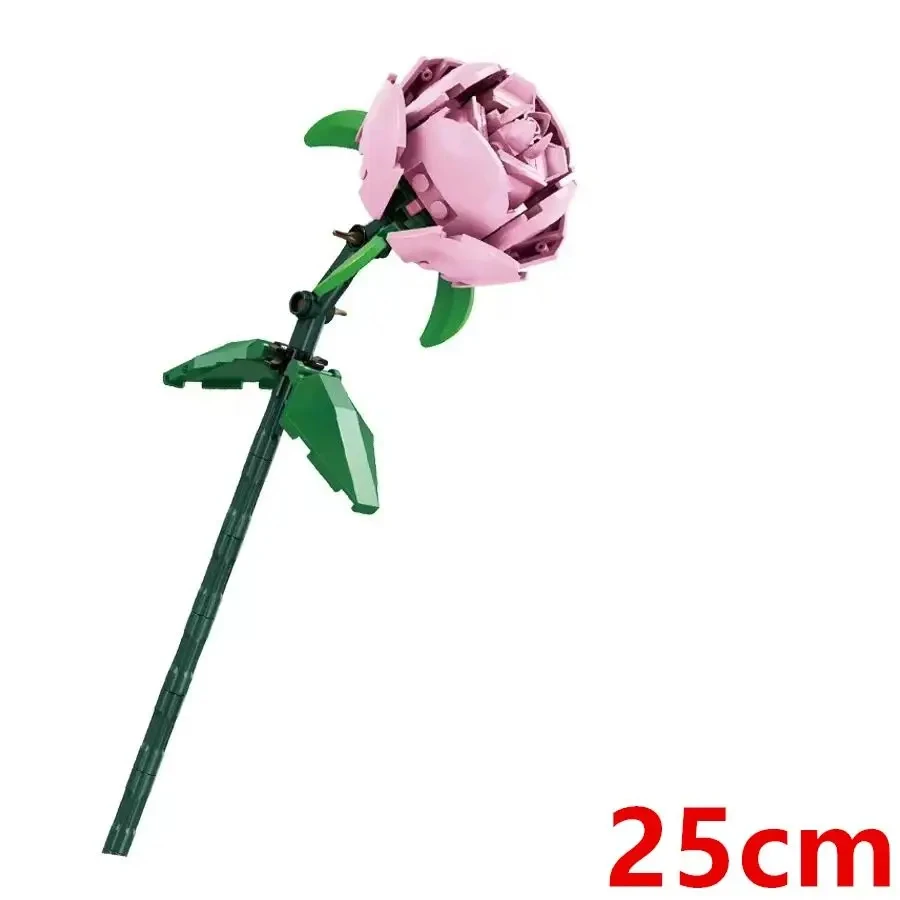 DIY Red Pink Blue Roses Plants Peace and Hope Valentine\'s Day Gardens Building Blocks Classic Model Bricks Kids Sets Kits Toys