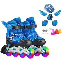 Kinder-Skate-Set beleuchtet Rollschuhe bequeme atmungsaktive Inline-Skates Helm Knies chützer Ellbogens chützer Zubehör