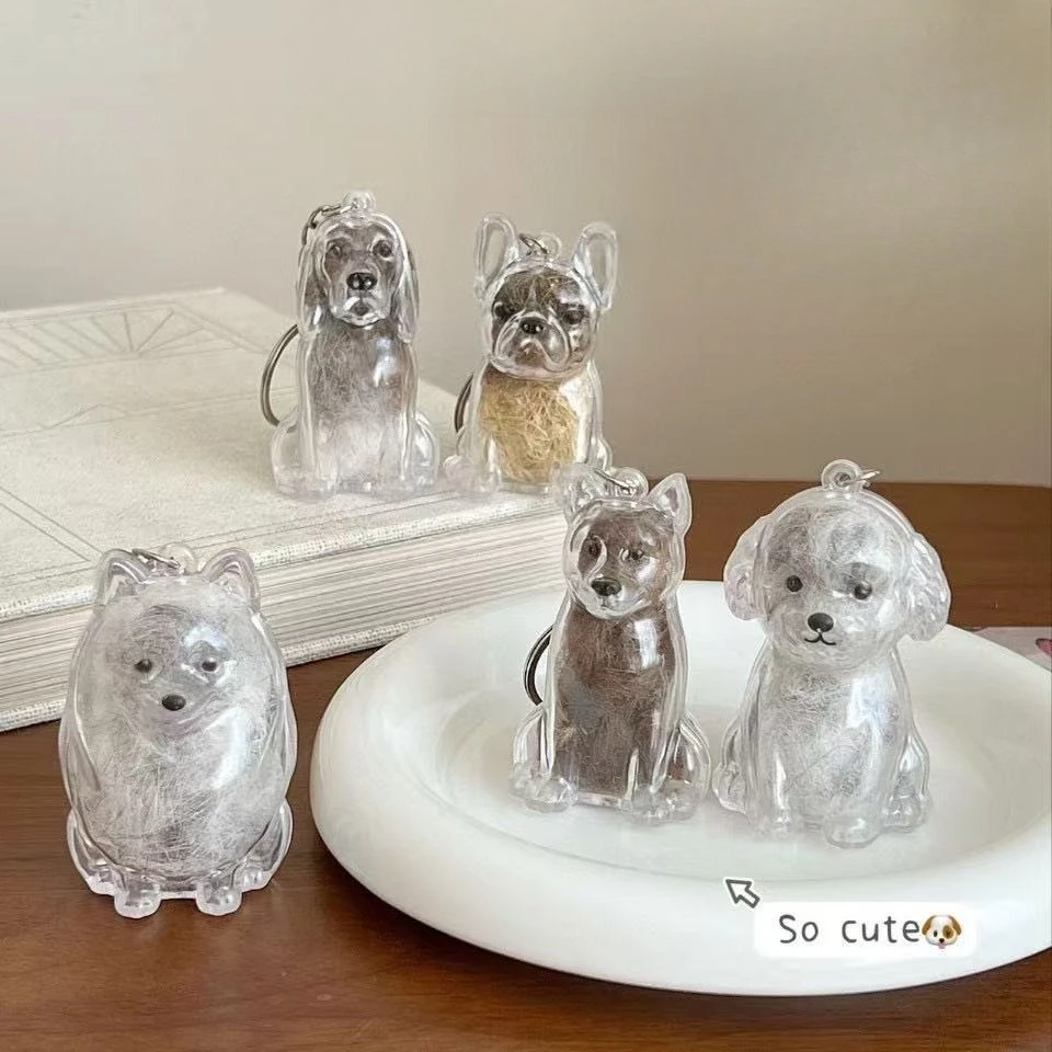Pet Hair Memorial Keychain Pendant - Adorable Dog Transparent Hair Collection in Dog Shape Creative Key