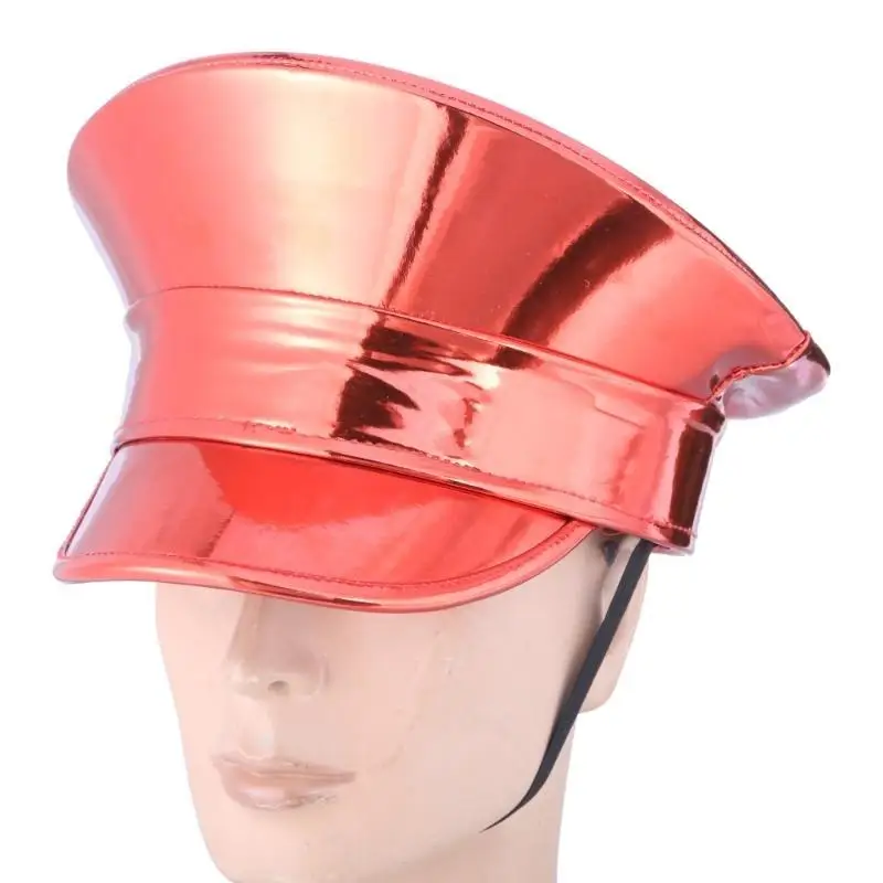 

652F Glitter Captain Hat Adult Fashion PatentLeather Cap Bachelorette Party Women Hat