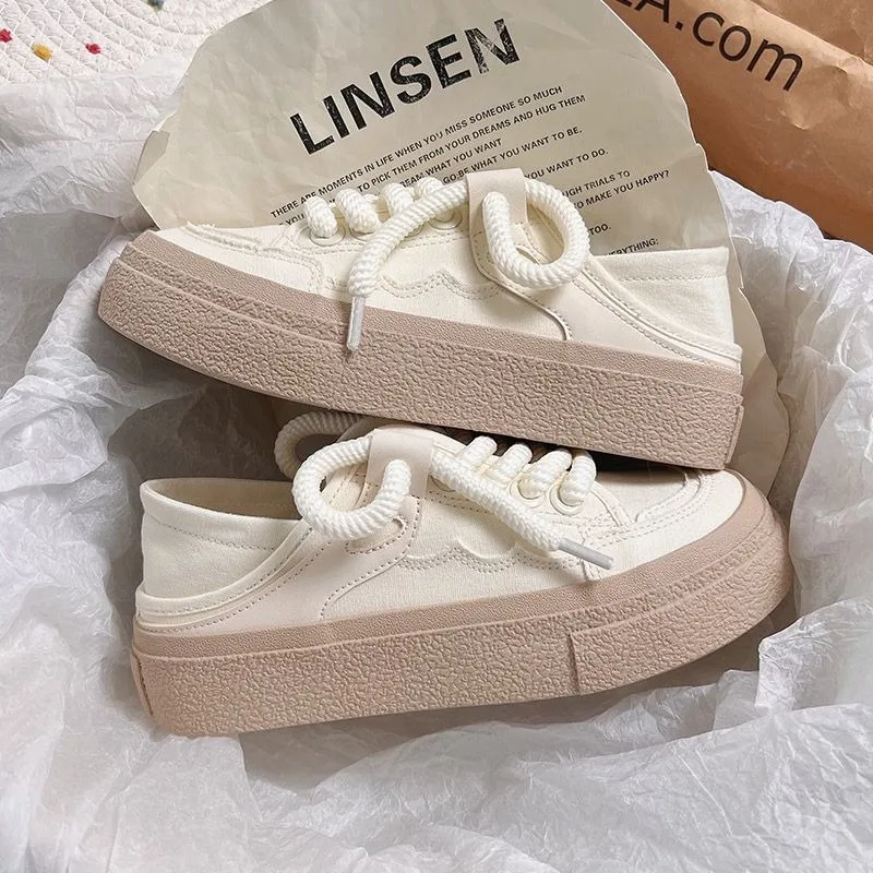 2023 Summer New Heel Treadable Half Trailer Canvas Shoes for Women\'s Simple Versatile Little White Shoes Platform Sneakers Women