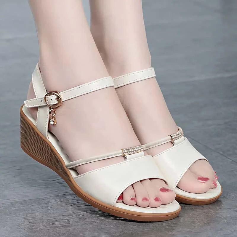 5cm Plus Size 35-43 Comfortable Genuine Leather Sandals Women's Platform Shoes 2026 Summer Wedges Sandals for Office Beach Mom