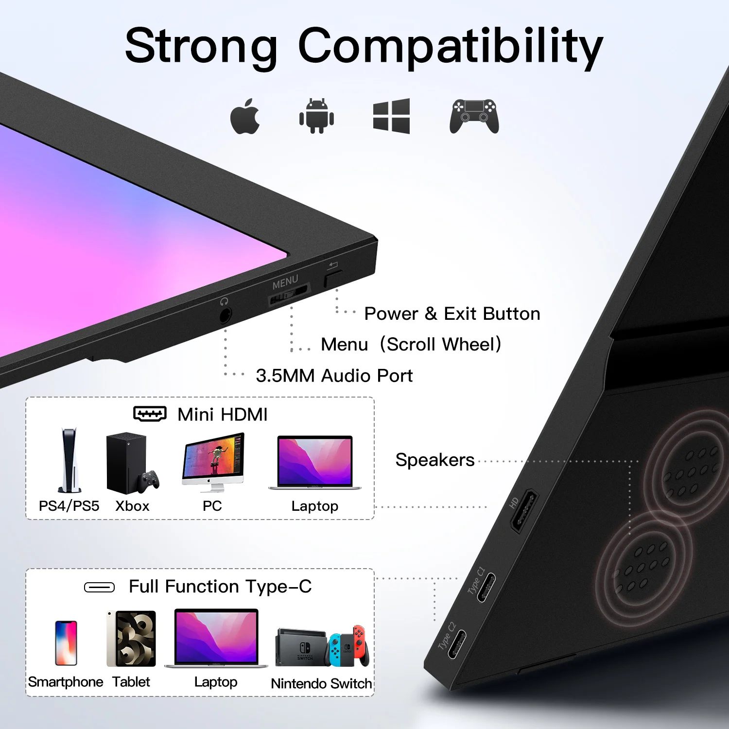 Imagem -03 - Wuawe-monitor Externo Portátil para Laptop segundo Monitor de Computador Hdmi 1080p 72 Ntsc 100 Srgb Usb c 15.6