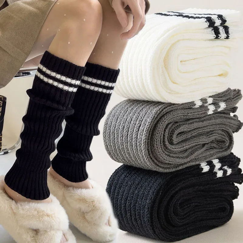 

Вязаные длинные носки-трубочки в стиле Лолиты JK, осень-зима, черно-белые классические гетры с двойной полоской, модные теплые гетры