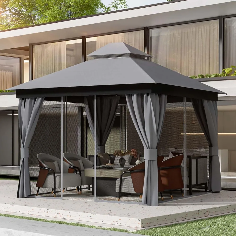 

Outdoor Gazebo for Patio 10'x10' - Heavy Duty Steel Frame Canopy Party Tent Shelter