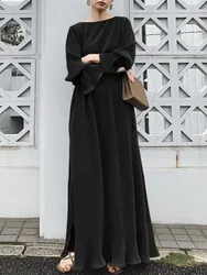 Abaya musulmana de algodón liso para mujer, vestido largo Retro de color marrón, moda de fiesta, Dubai, Turquía, 2023