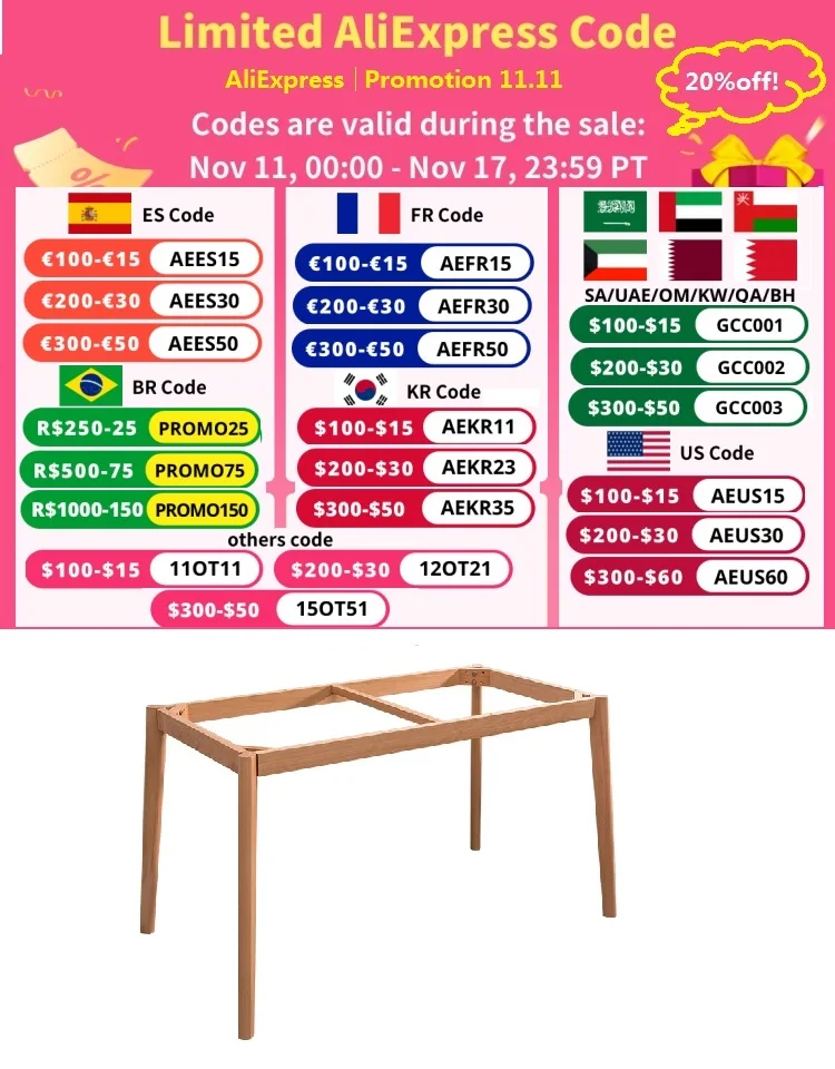 Nordic Dining Table Frame, Computer Desk Table Bracket, Solid Wood Table Accessories with Horizontal Wooden Feet, Furniture Legs