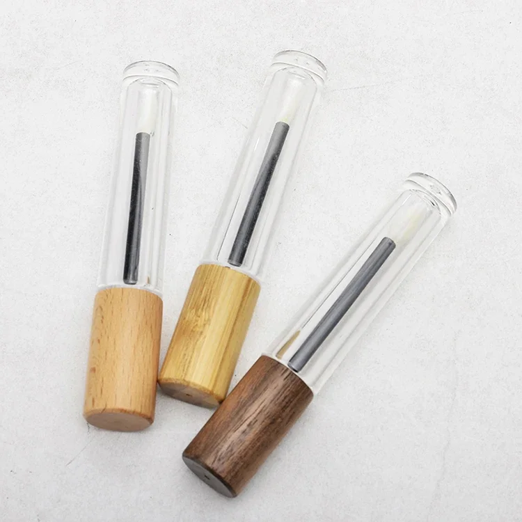 Mini tubo de brilho labial portátil vazio tubo de brilho labial de bambu embalagem cosmética caixa de embalagem de brilho labial, recipiente costemico de bambu