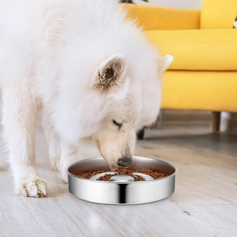 Slow Feeder Dog Bowls Stainless Steel Anti-Choking Dog Food Bowls Anti-Slip Slow Water Feeder Dog Dish For Dry Wet