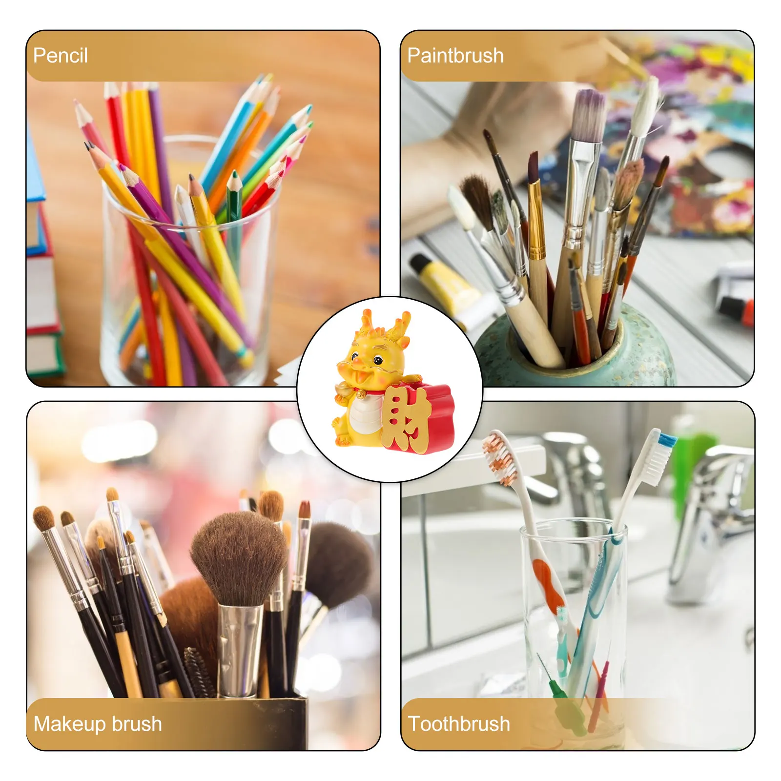 

Cute Resin Dragon Pen Holder Zodiac Desktop Organizer Storage Container For Pens Pencils Makeup Brushes Painting Tools Office