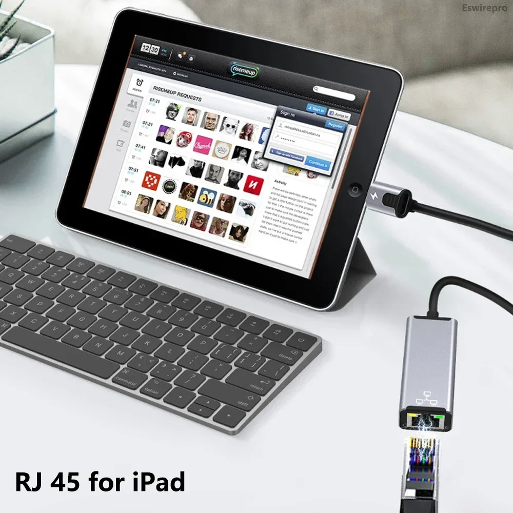Internetowy adapter sieciowy RJ45 Ethernet LAN dla Lightning iPhone 14 13 12 11 8 7 6 5 /iPad/iPod z portem adaptera ładowania 20 W — zdjęcie produktu 3