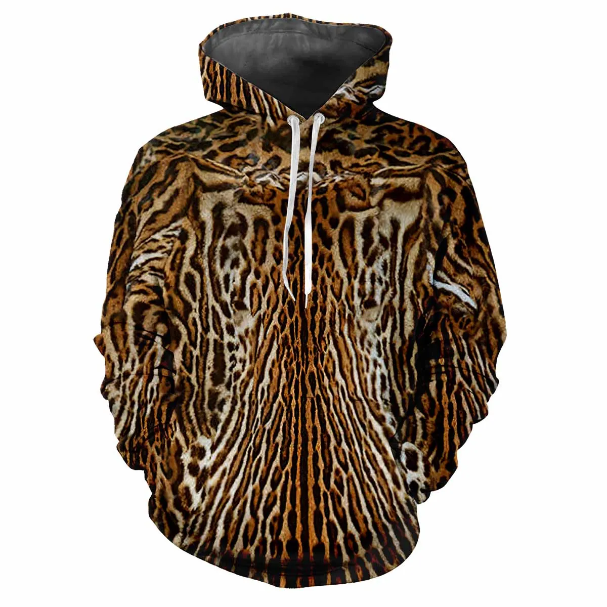 Trendy men\'s Hoodie Printed Leopard Print Patterns Digital Printing Casual Long Sleeved Hooded Thick Fabric Tops
