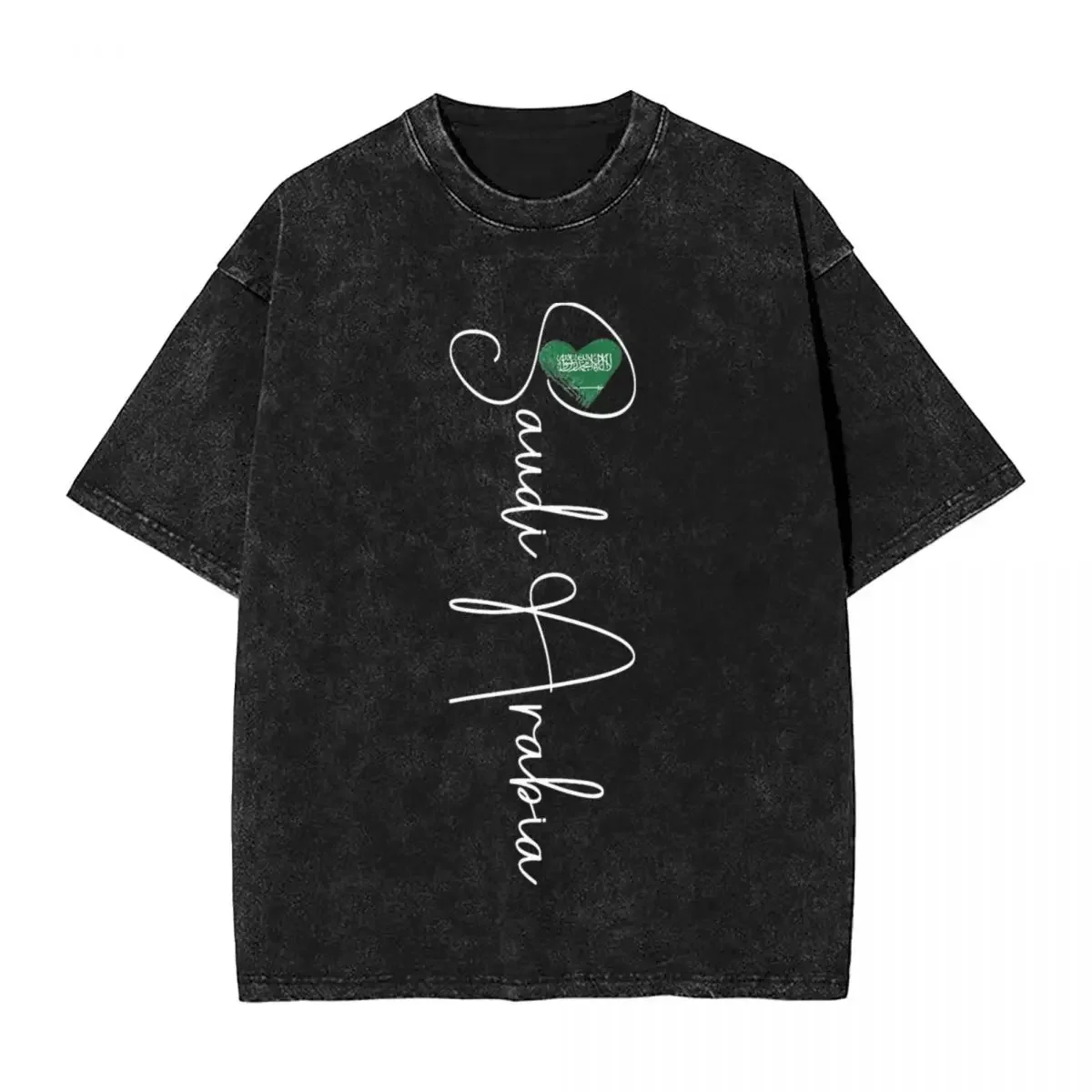 I Love Saudi Arabia Flag Heart Washed T Shirt Streetwear Hip HopTees Cotton Oversize Graphic Printed