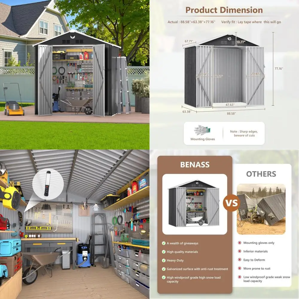 

Металлический навес для хранения на открытом воздухе: водонепроницаемое укрытие для садовых инструментов 8x6 с запирающейся дверью