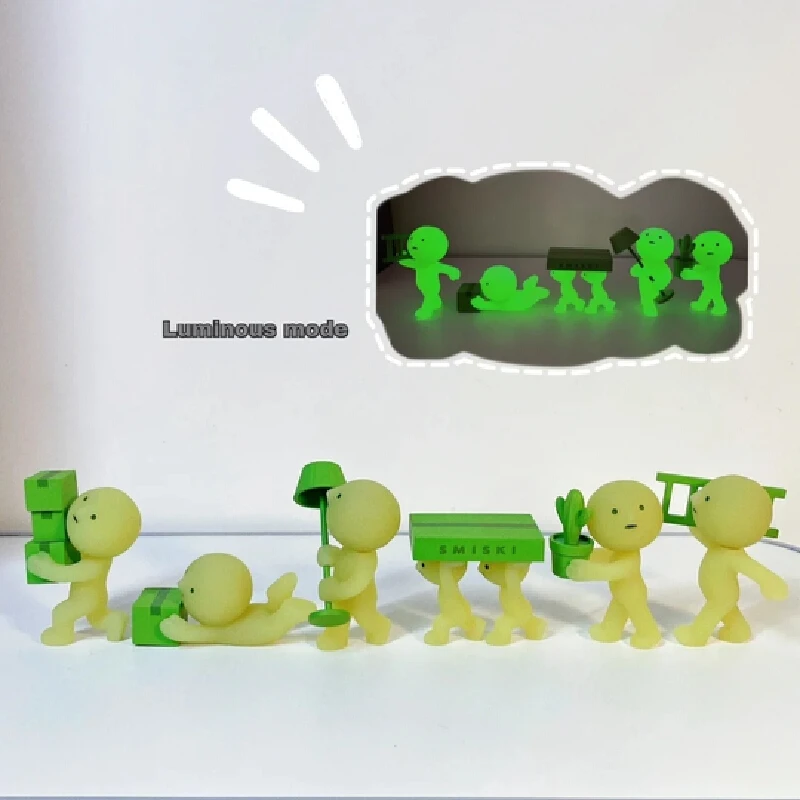 Smiski Blind Box Work Series Noctilucent Green Doll Mystery Box Figurka akcji Dekoracja samochodu Model na biurko Zabawka Prezent niespodzianka