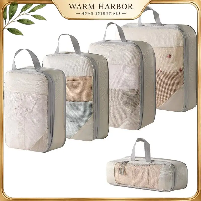 5PCS Travel Compression Packing Cubes Clothes Organizer Bags Laundry Toiletry Cosmetic Storage Bags Luggage Suitcase Packing