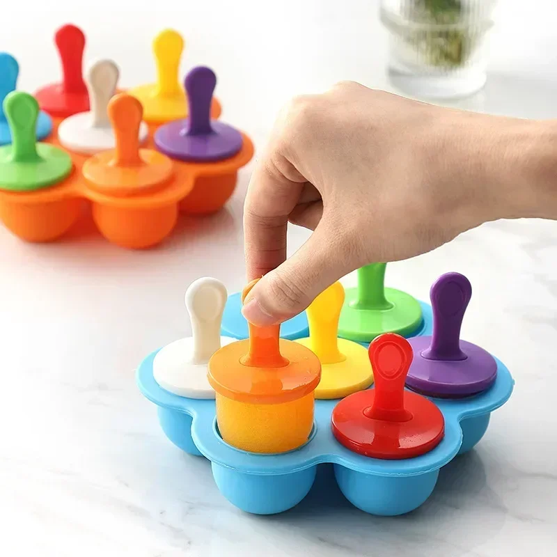 Seven Hole Silicone Popsicle Mold DIY Homemade  Cream Mold Popsicle Molded Ice Box ice cube tray cream scoop