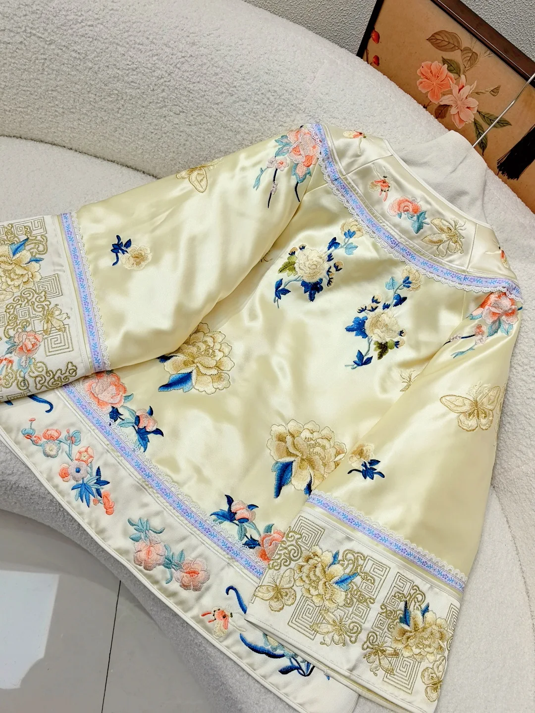 الراقية معطف الشتاء الدافئ السنة الصينية الجديدة خلات المرأة معطف فضفاض أنيق التطريز الزهور S-XXL