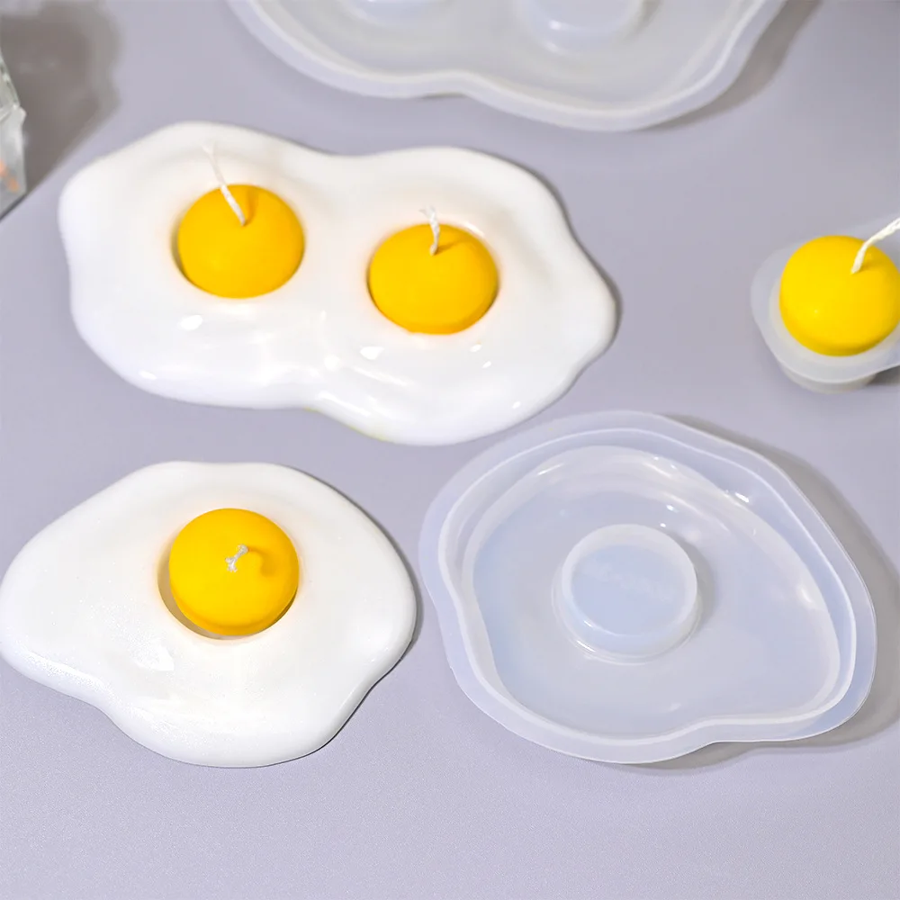 Poached Egg Candle Holder Concrete Cement Gypsum Molds DIY Single/Double Yolk Candle Silicone Mold Craft Art Eggs Ornament Mold