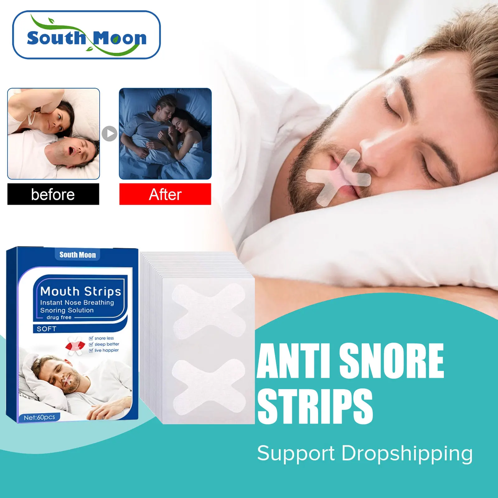 South Moon Anti Snoring Mouth Tape Nighttime Snore Stopper Improve Sleep Better Nose Breathing Bruxism Guard Apnea Prevention