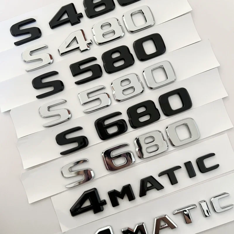 Glossy Black Silver S480 S500 S560 S580 S600 ABS Emblem for Mercedes Benz S W222 W223 Car Side Rear Badge Nameplate Logo Sticker