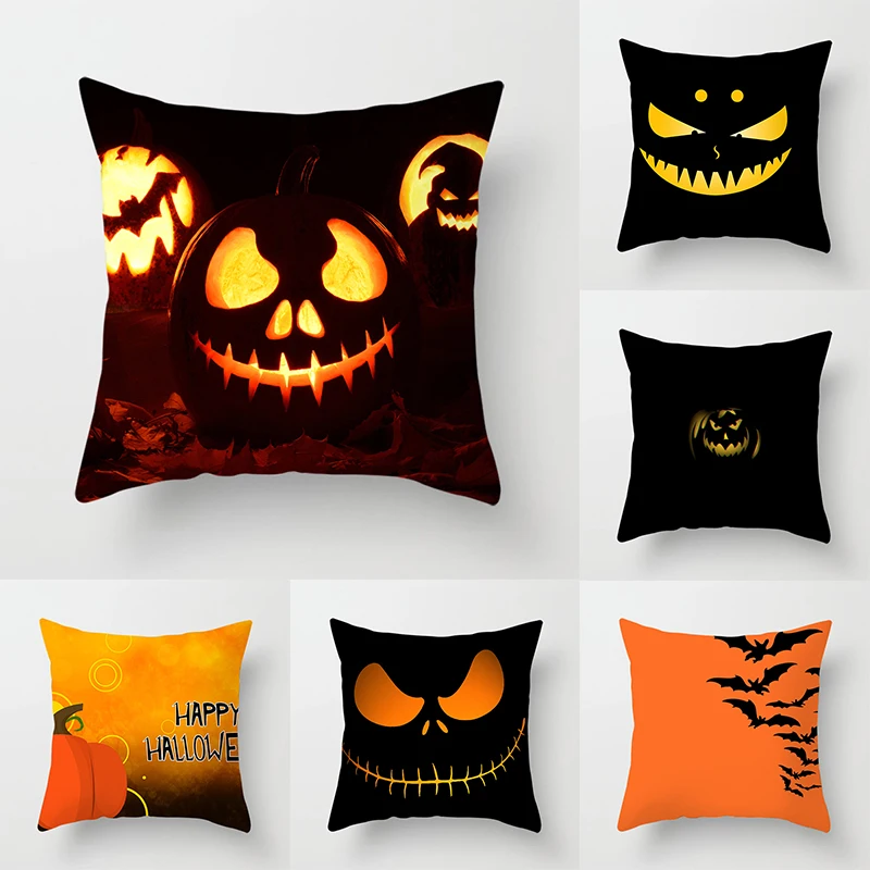 

Devil Pumpkin Throw Pillow Cover Halloween Theme Sofa Chair Bed Cushion Home Decor