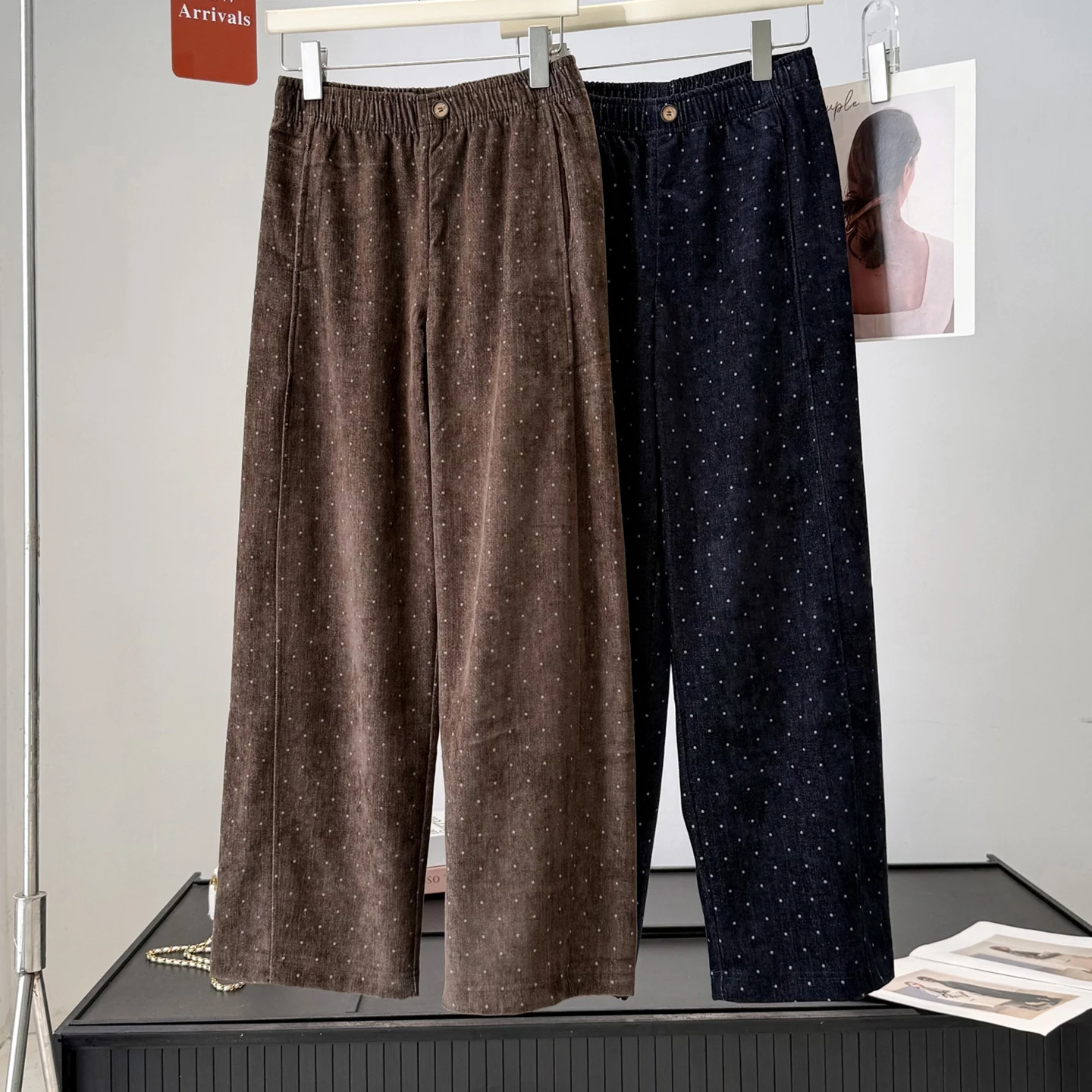 Fall Elastic Waist Lyocell Cotton Fleece Grandma Pants Wide Leg Casual Trousers Comfortable Loose Fit Women's Fashion