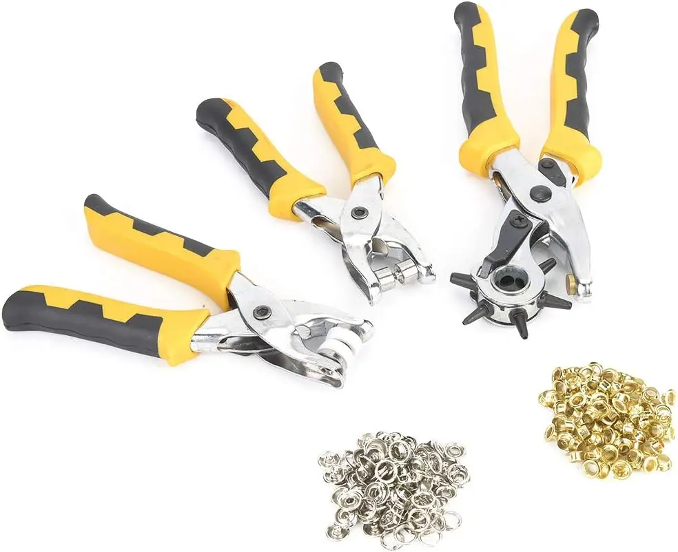 

High-Quality, Durable Set of 3 Heavy Duty Revolving Leather Belt Hole Pliers - Hand Puncher with Ultra Sharp Blades for Creating