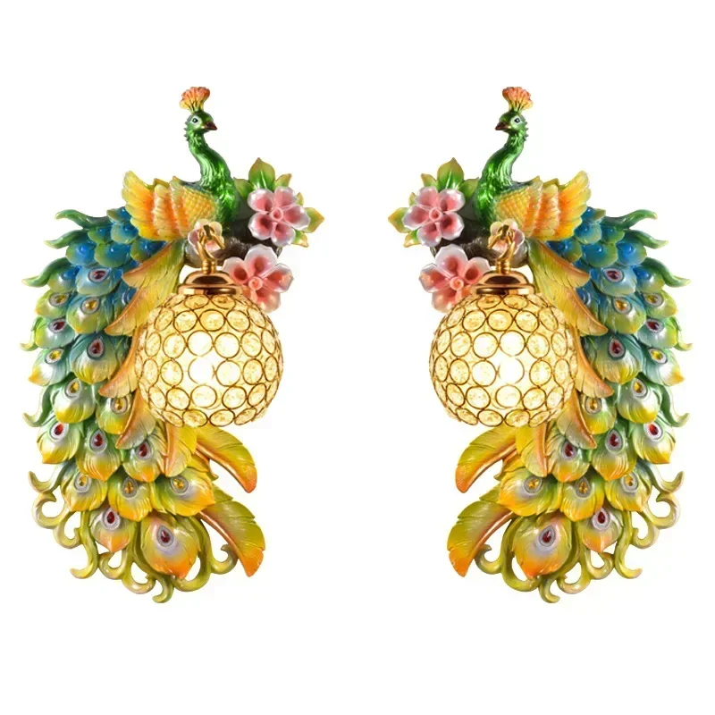 Modern Peacock Wall Lamp LED Nordic Interior Creative Resin Sconce Light for Home Living Room Bedroom Decor