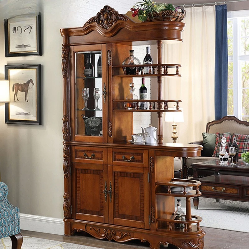 

American solid wood entrance foyer partition cabinet living room European door decoration screen wine cabinet
