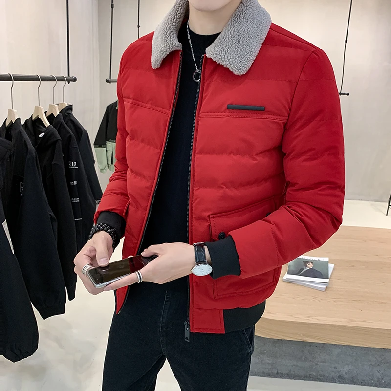 2022 Autumn Winter Lapel Wool Men\'s Jacket Fashion Men\'s Slim Casual Jacket Men\'s Cotton Thick Coat Red Black Khaki Tops