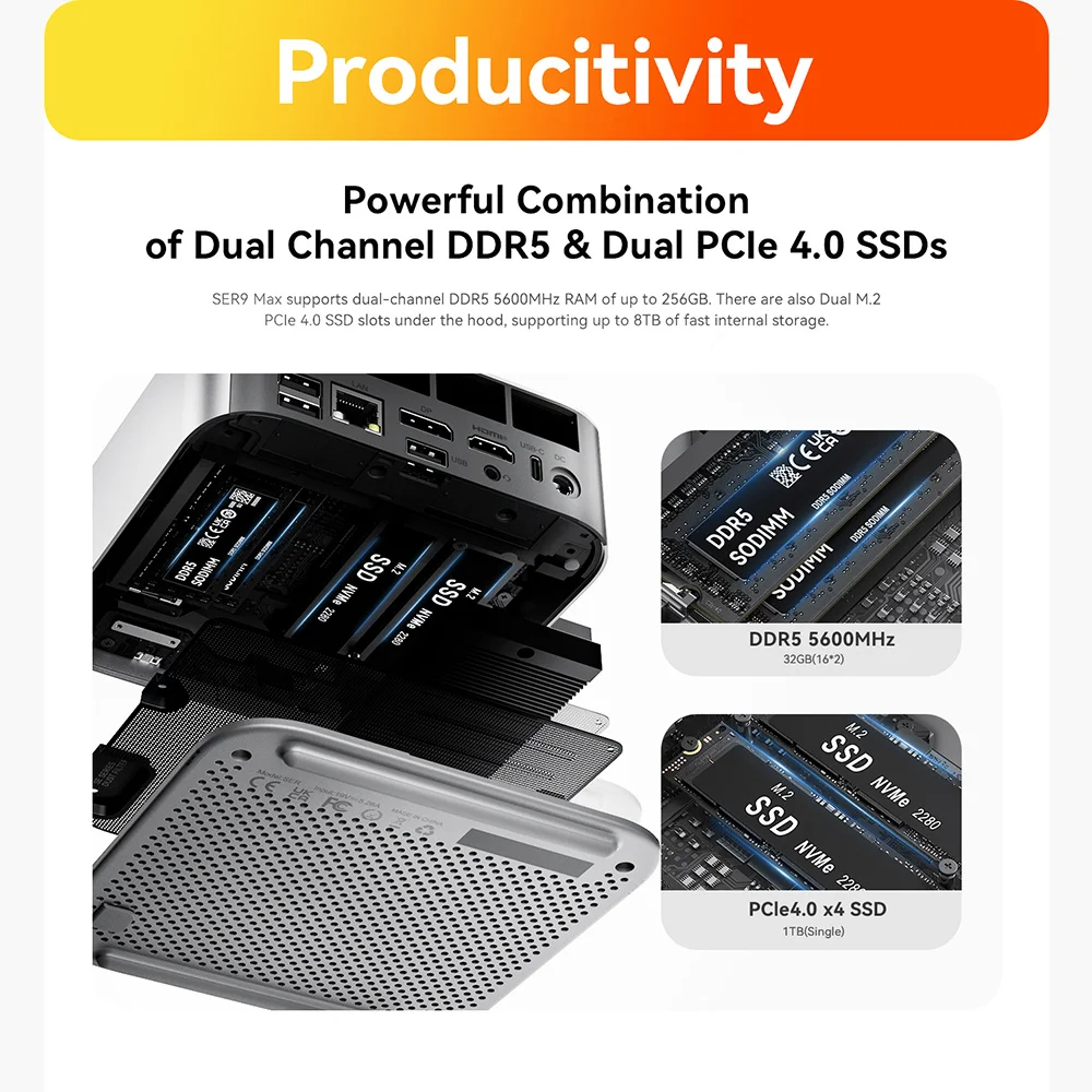 Beelink SER9 Pro Max AMD Ryzen 7 H255 24GB LPDDR5X RAM 1TB NVMe SSD Win 11 Ubuntu Type C Wifi6 BT5.2 Gaming PC SER9 HX370 HX470