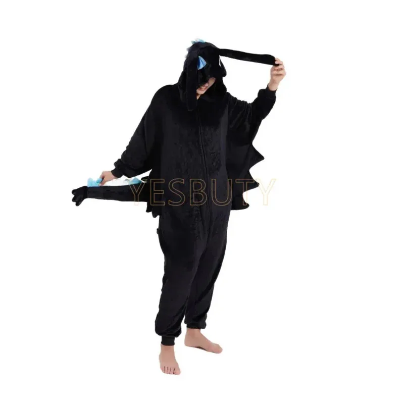 

COSda@Bear's Den Toothless Black Dragon Onesie Kigurumi Adult Unisex Flannel Zipper Pajama Anime Cosplay Costume Train Your New