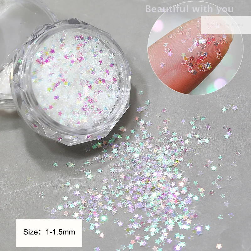 1Jar 1mm Mini Sprankelende Ster Nagel Glitter Fonkelende Nageldecoratie Nagelsalon Ontwerp Leuke Accessoires DIY Nail Art Design