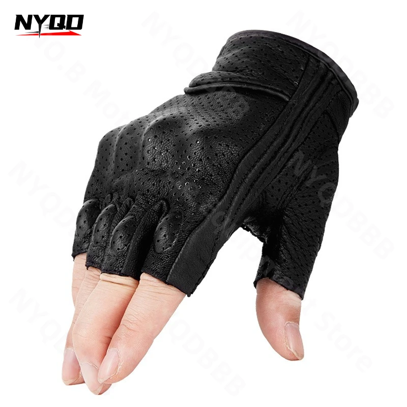 

Motorcycle Riding Leather Gloves Motorcycle Sheepskin Half Finger Retro Racing Rider Breathable and Anti Fall Gloves