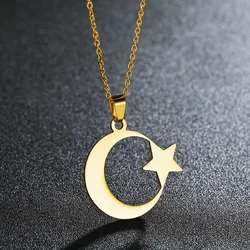 New Fashion Gold Color Crescent Moon Star Pendant Necklace Men Women Lover's Long Chain Jewelry Gift Wholesale/Drop Shipping