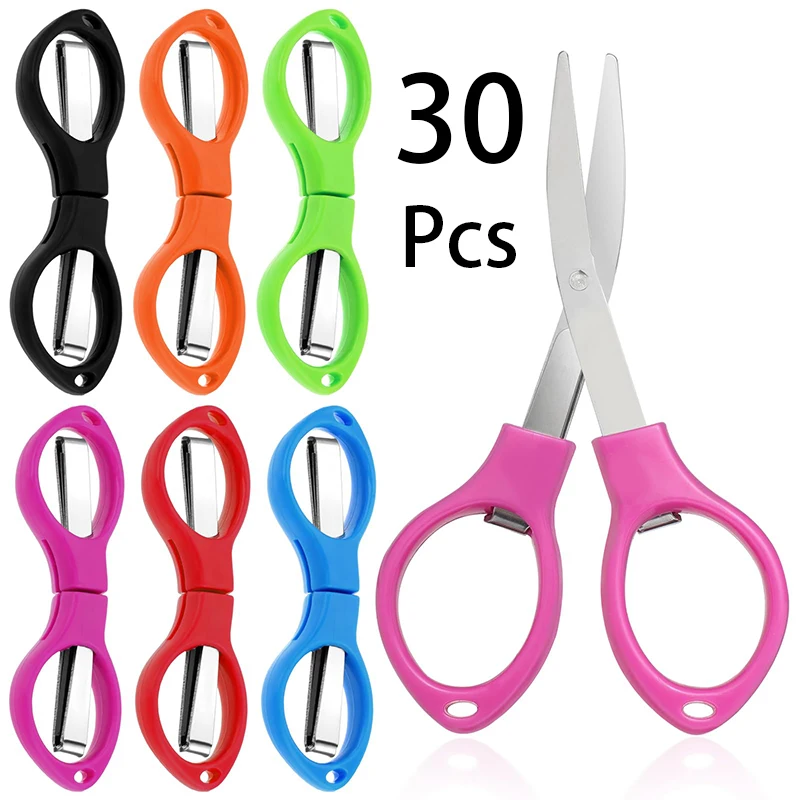 30Pcs Colorful Plastic Folding Safety Pocket Fishing Scissors with Snap Hook Children Mini Folding Scissors