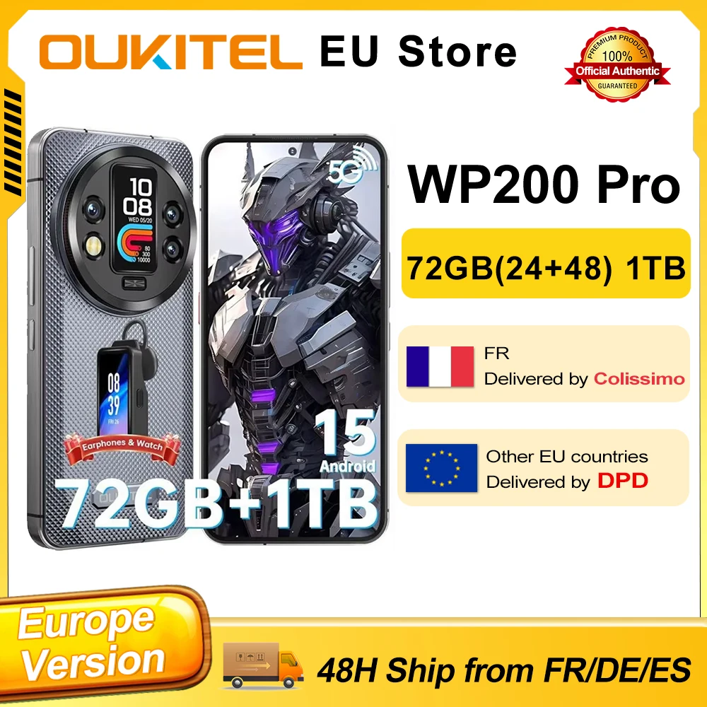 【Première mondiale】 Oukitel WP200 Pro 5G téléphone robuste modulaire montre écouteur détachable 72GB + 1TB MTK8200 Smartphone 108MP téléphone portable