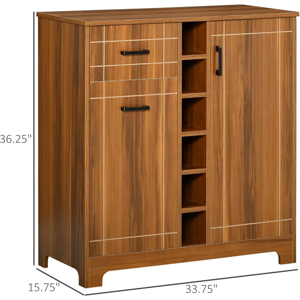 Retro-Style Wine Cabinet for 6 Bottles, Sideboard Serving Bar with Glass Holders and Drawer, Brown