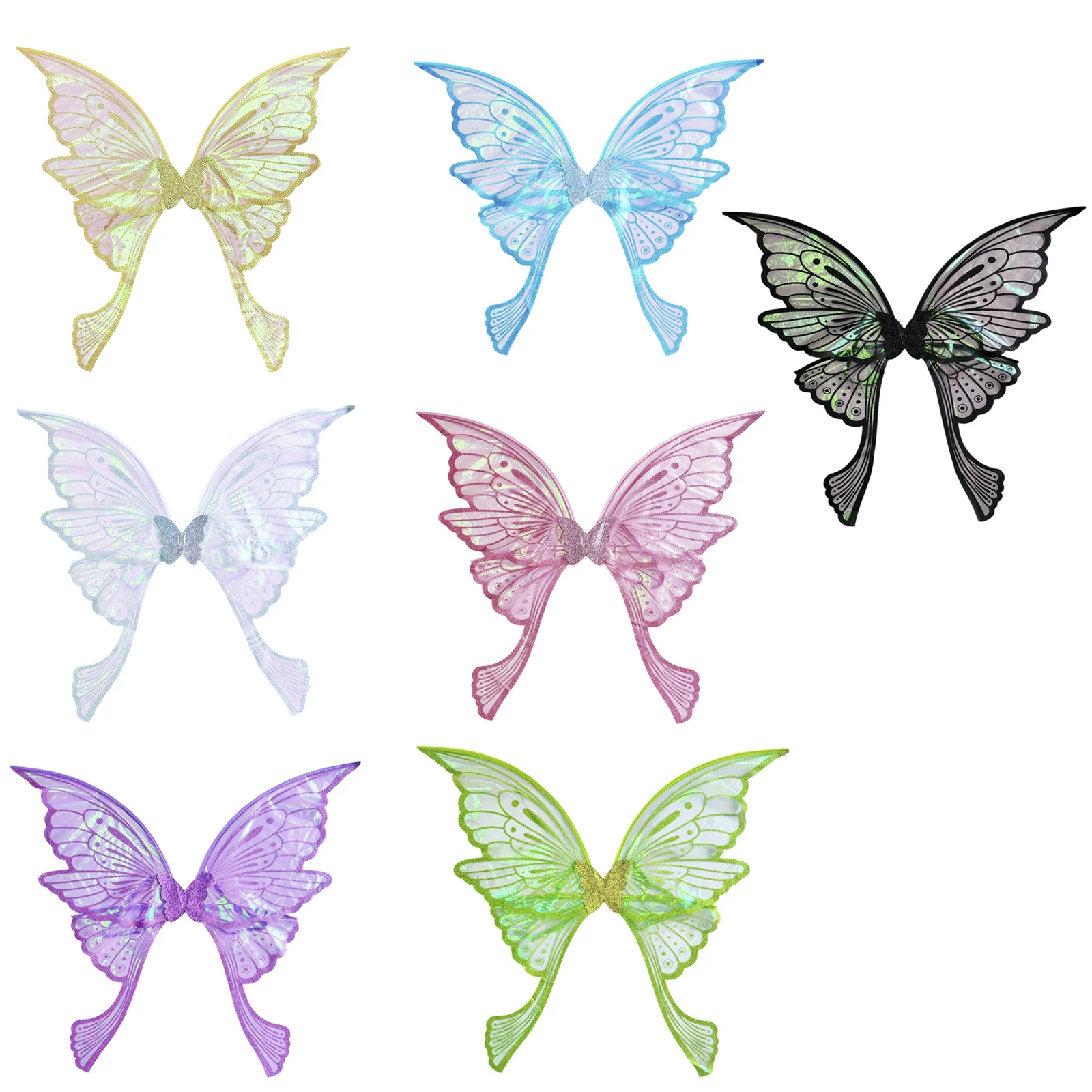 Kids Girls Sparkly Fairy Butterfly Wings Glitter Tulle Costume Accessories 2 Piece for Halloween Cosplay Masquerade Party 4