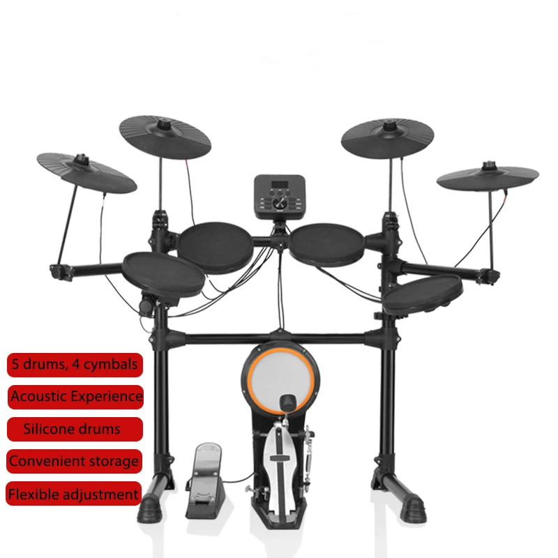Electronic Drum Set HQC-10 with Real Kick Drum Pedal Convenient 5-drum, 4-cymbal All-silicone Electronic Drum Kit
