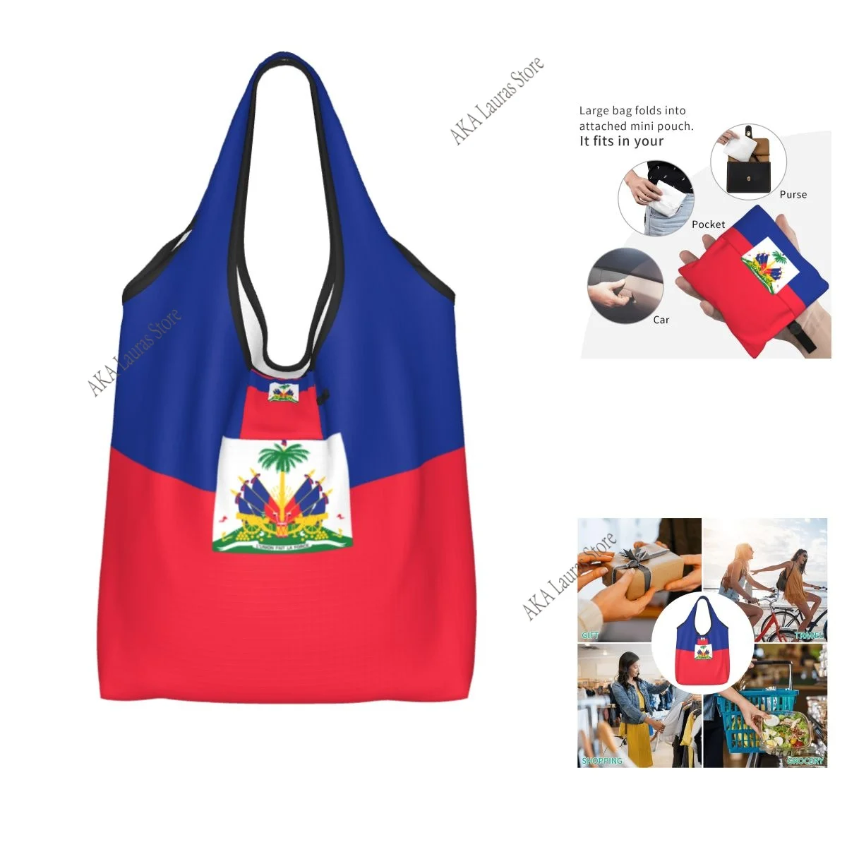

Флаг Гаити, продуктовая сумка для покупок, сумка-шоппер, большая сумка на плечо
